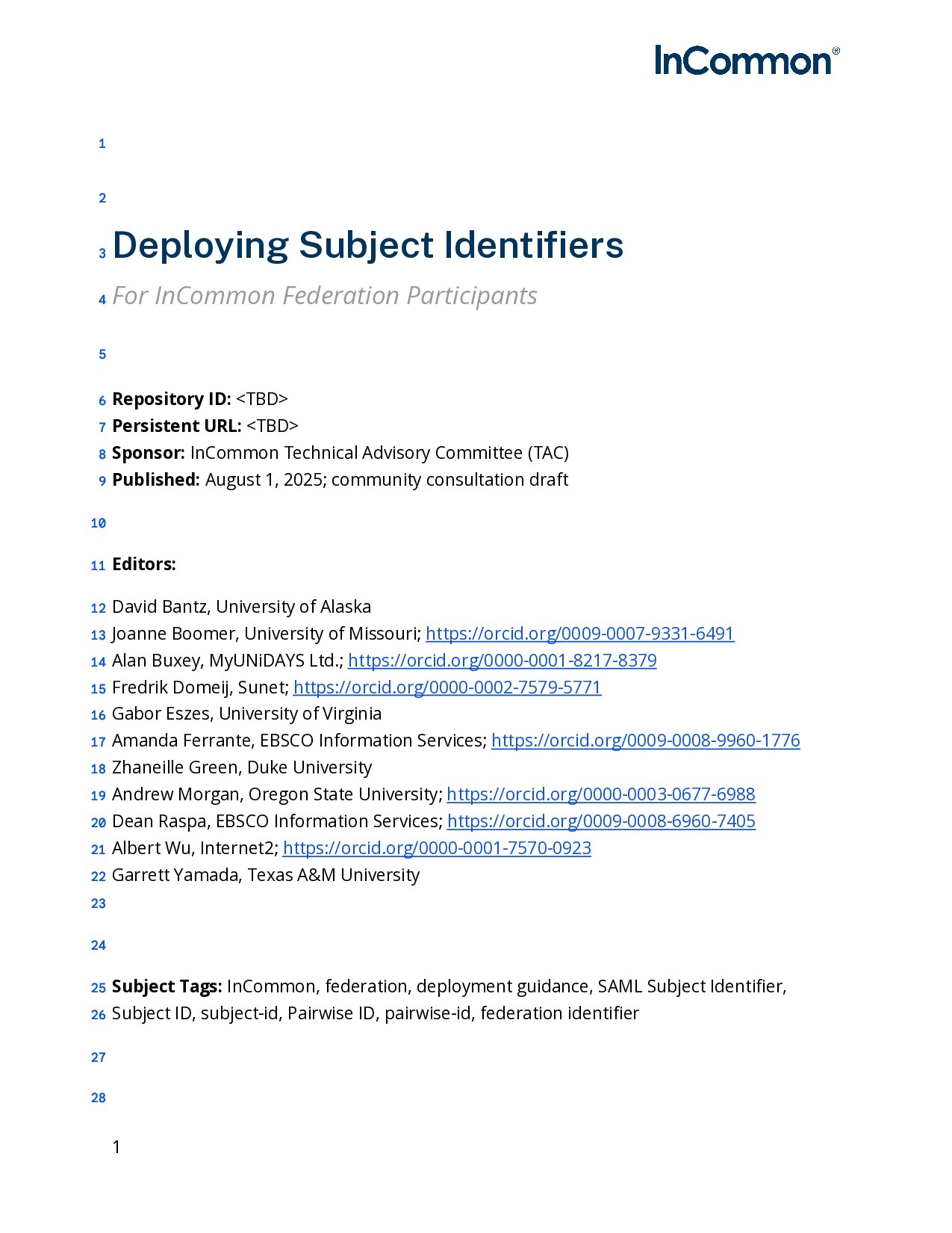 InCommon Federation Deployment Guidance for SAML Subject Identifiers