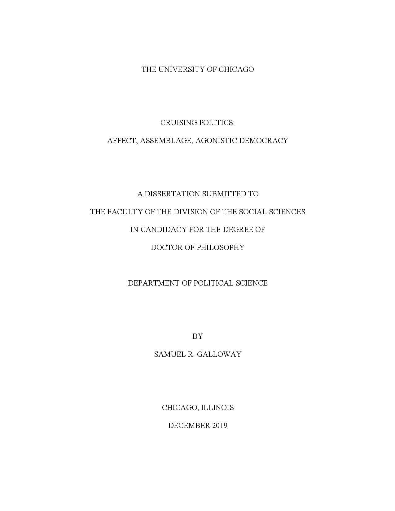Cruising Politics: Affect, Assemblage, Agonistic Democracy